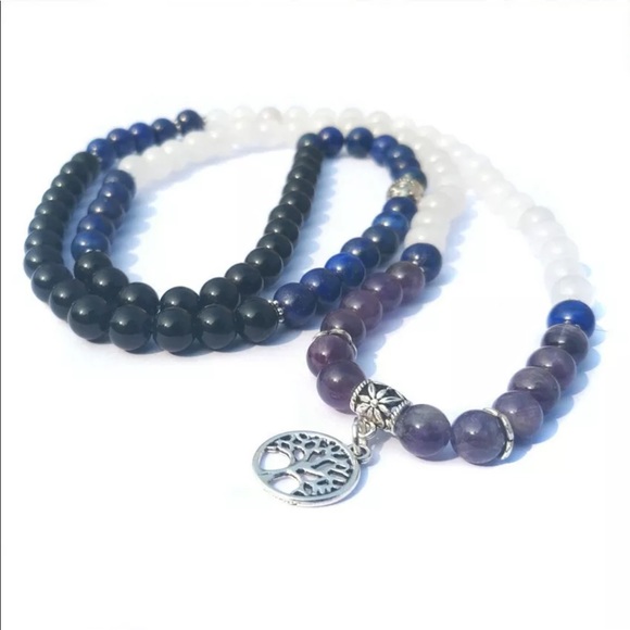 Lapis, Crystal, onyx and amethyst mala.prayer bead - Picture 2 of 4